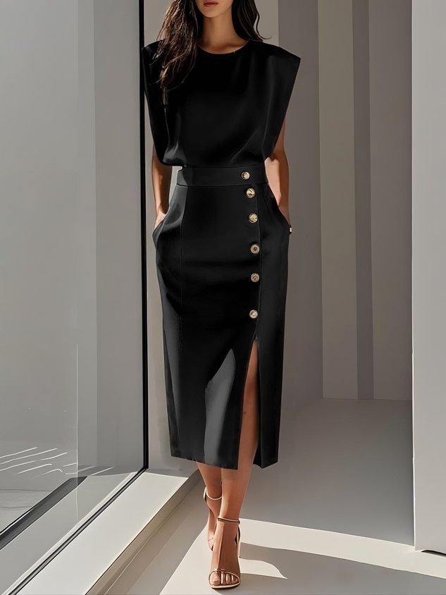 Women’s Dress | Sleeveless Side Button Midi 1