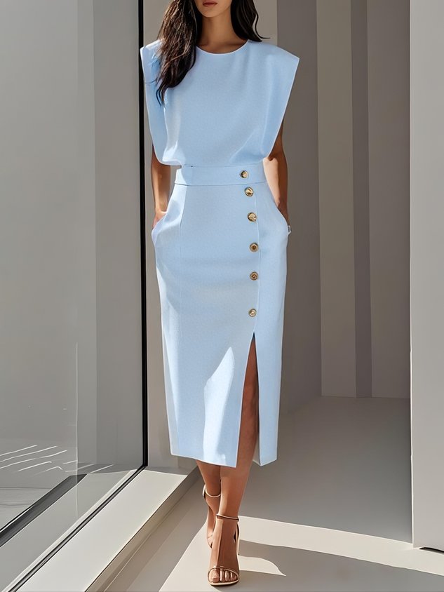 Women’s Dress | Sleeveless Side Button Midi 2