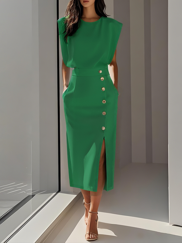 Women’s Dress | Sleeveless Side Button Midi 3