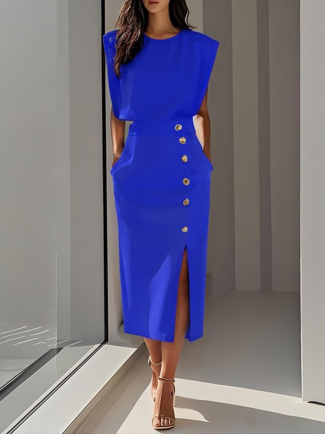 Women’s Dress | Sleeveless Side Button Midi 5