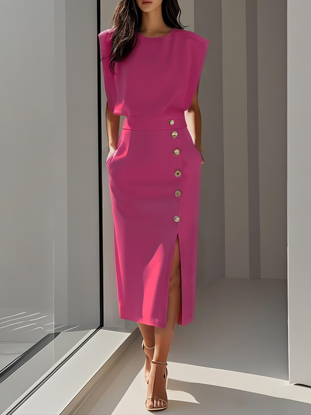 Women’s Dress | Sleeveless Side Button Midi 6