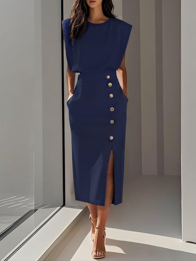 Women’s Dress | Sleeveless Side Button Midi 7