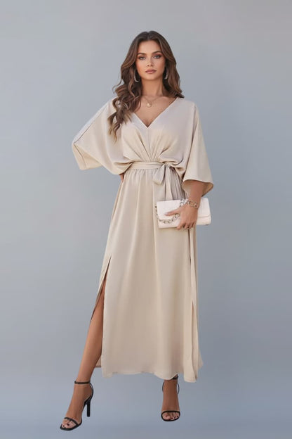 Women's Dress with Waist Tie and Short Loose Sleeves 0