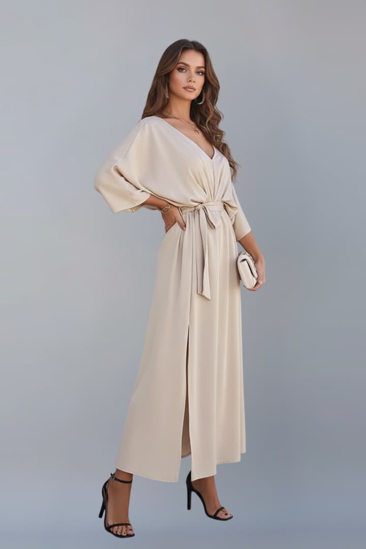 Women's Dress with Waist Tie and Short Loose Sleeves 3