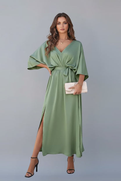 Women's Dress with Waist Tie and Short Loose Sleeves 5
