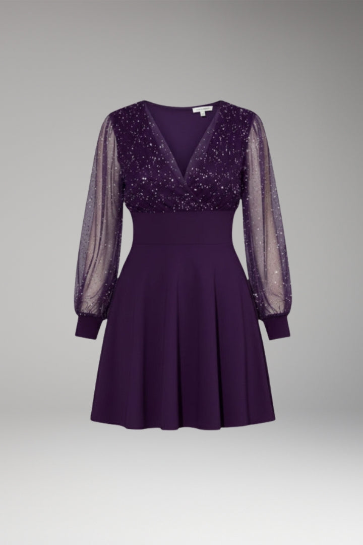 Women's Elegant Dress with Sheer Sleeves and Sparkling Details 1