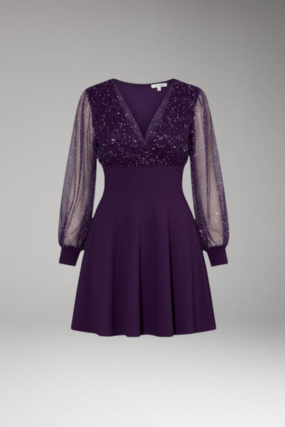Women's Elegant Dress with Sheer Sleeves and Sparkling Details 1