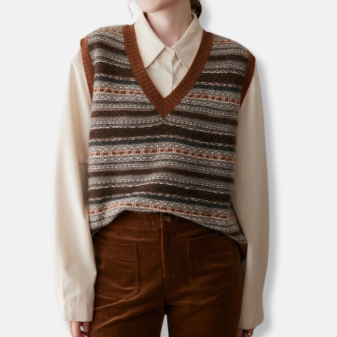 Women's Fair Isle Ribbed Trim Relaxed Fit Vest 0