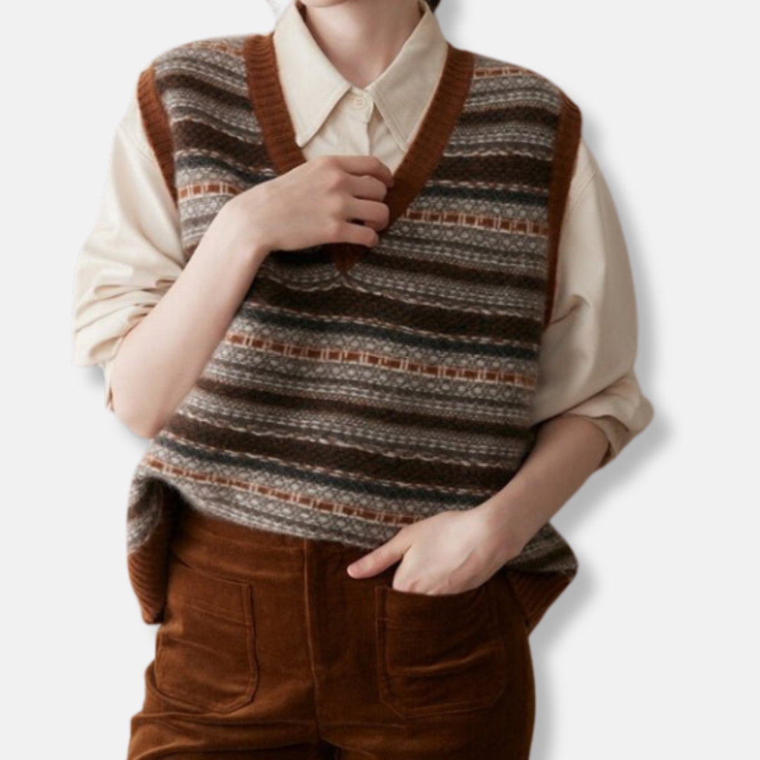 Women's Fair Isle Ribbed Trim Relaxed Fit Vest 1