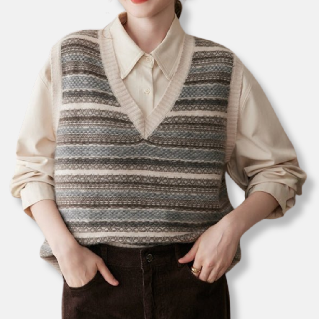 Women's Fair Isle Ribbed Trim Relaxed Fit Vest 2