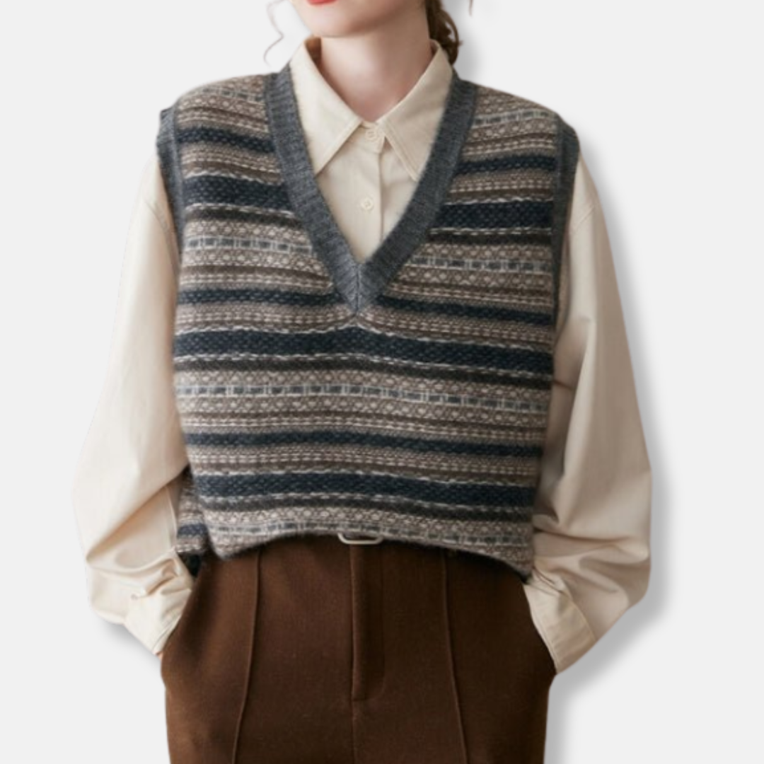 Women's Fair Isle Ribbed Trim Relaxed Fit Vest 4