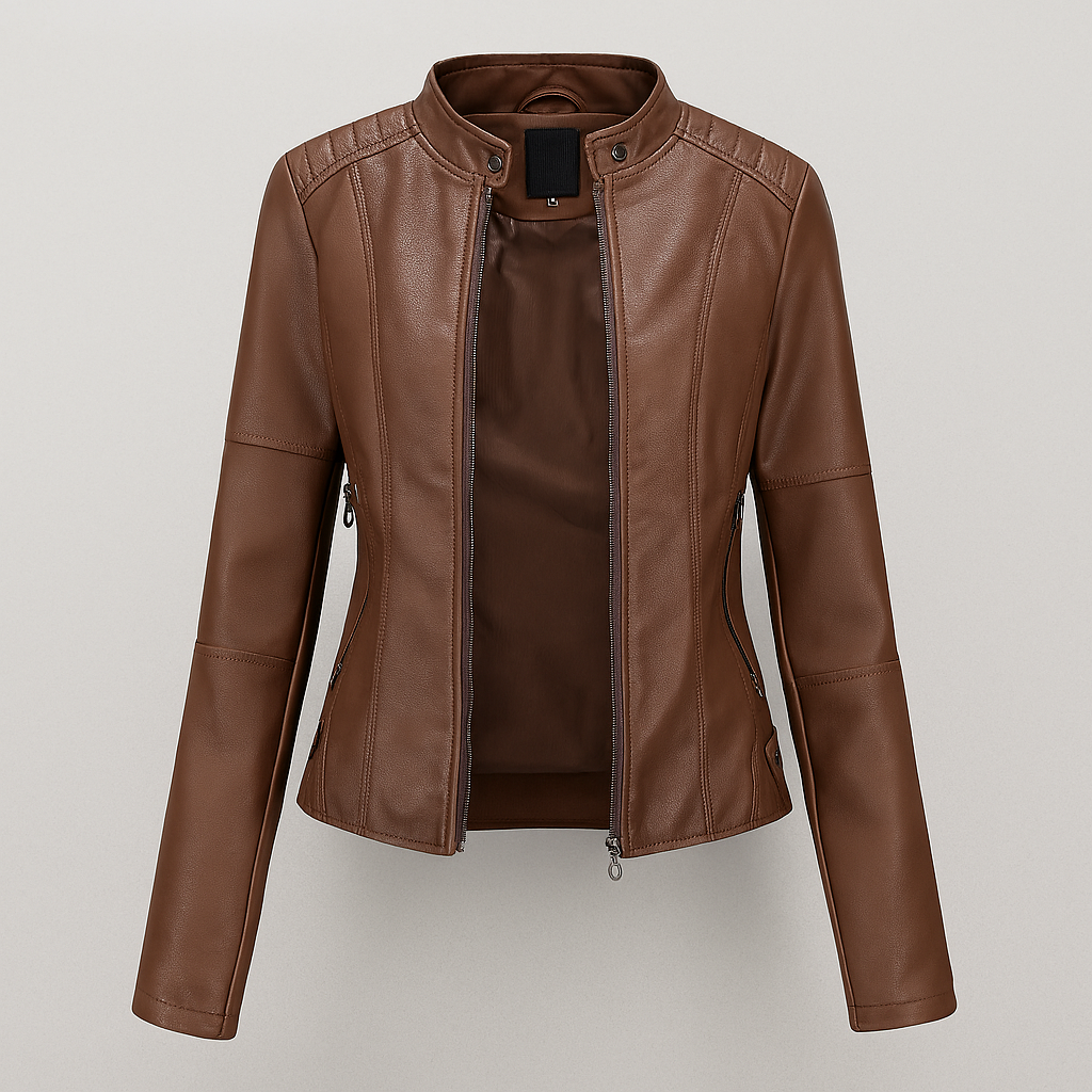 Women’s Fitted Red Leather Moto Jacket 1