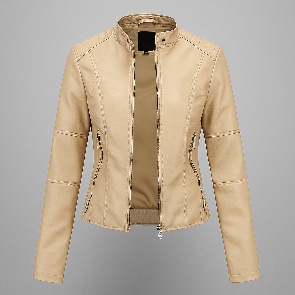 Women’s Fitted Red Leather Moto Jacket 3
