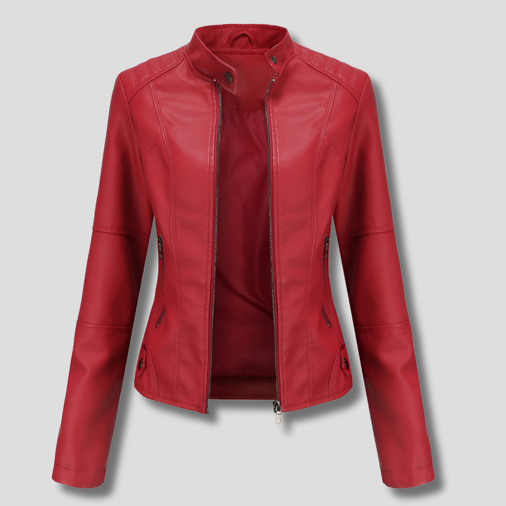 Women’s Fitted Red Leather Moto Jacket 4