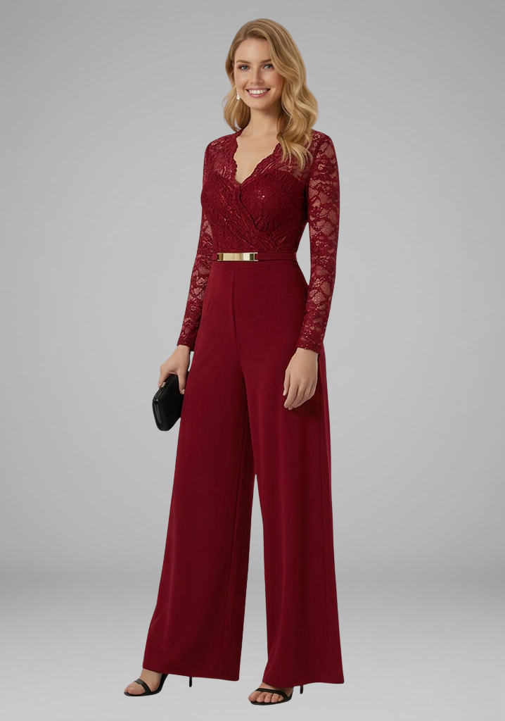 Women's Jumpsuit with Lace Sleeves and Wide Legs 3