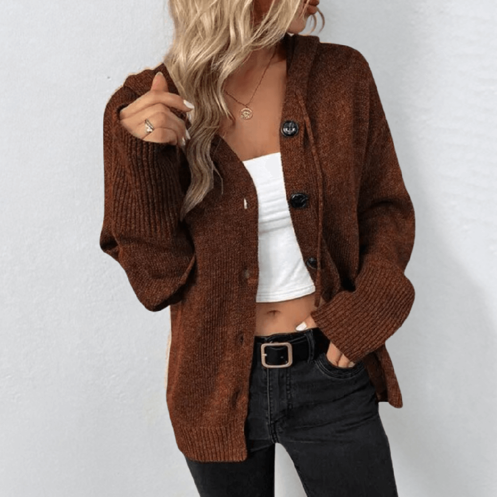 Women’s Knit Cardigan – Warm Button-Down with Puffer Detail 1