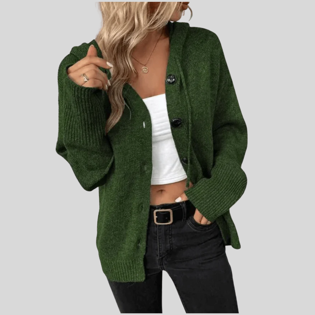 Women’s Knit Cardigan – Warm Button-Down with Puffer Detail 4