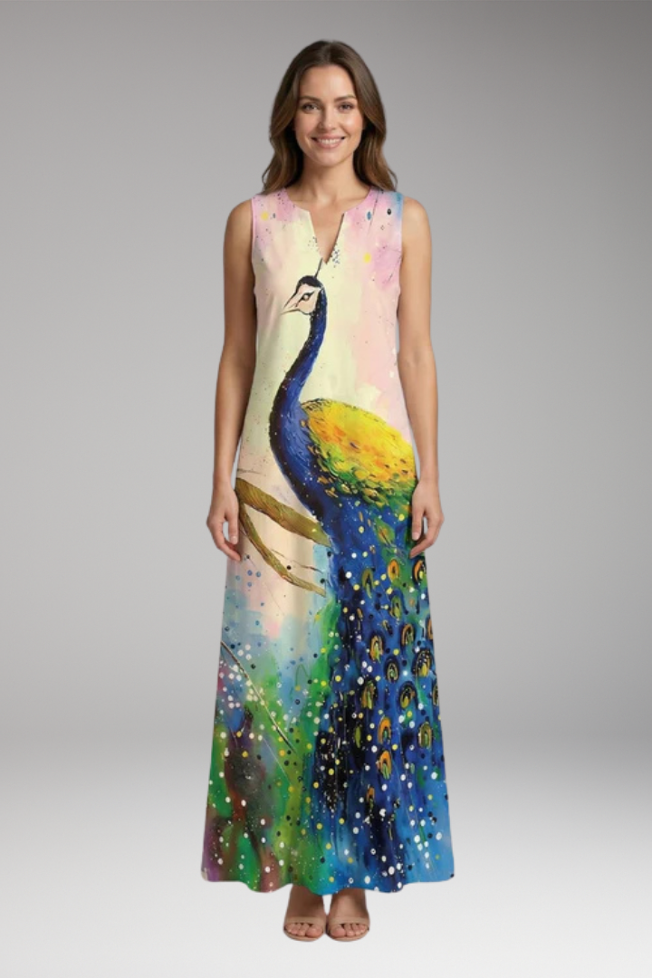 Women's Maxi Dress with V'Neck and Butterfly Print 0