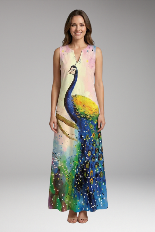 Women's Maxi Dress with V'Neck and Butterfly Print 0