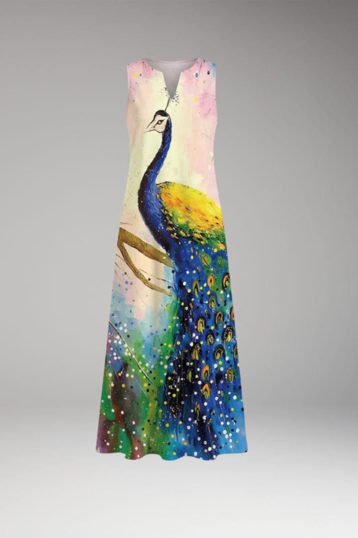 Women's Maxi Dress with V'Neck and Butterfly Print 1