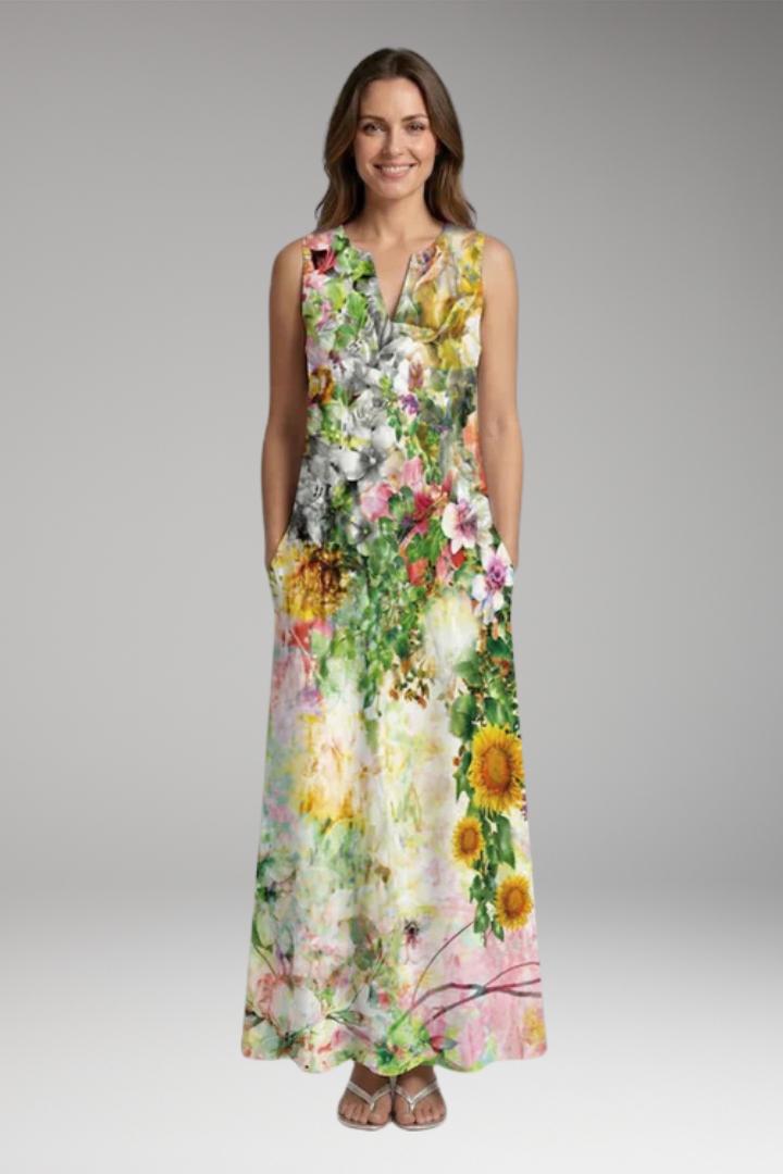 Women's Maxi Dress with V'Neck and Butterfly Print 12