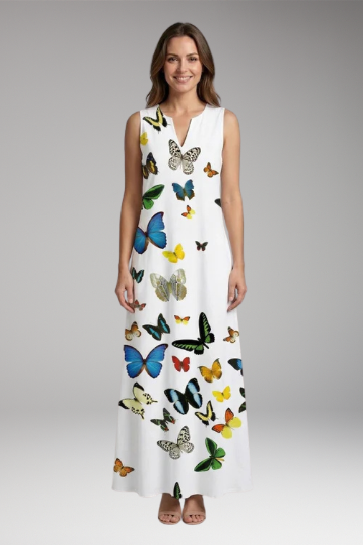 Women's Maxi Dress with V'Neck and Butterfly Print 13