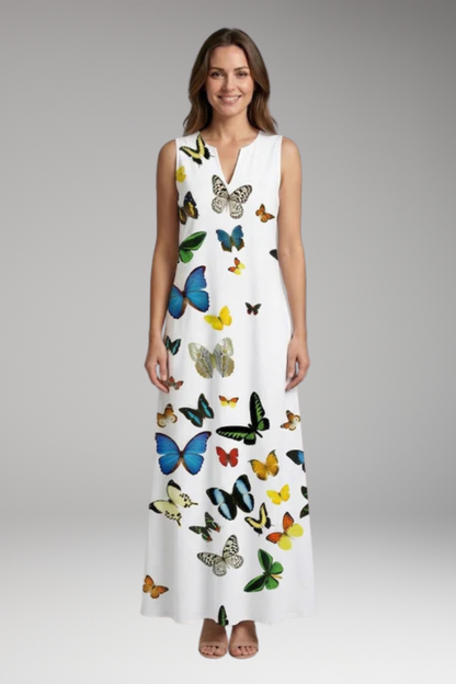Women's Maxi Dress with V'Neck and Butterfly Print 13