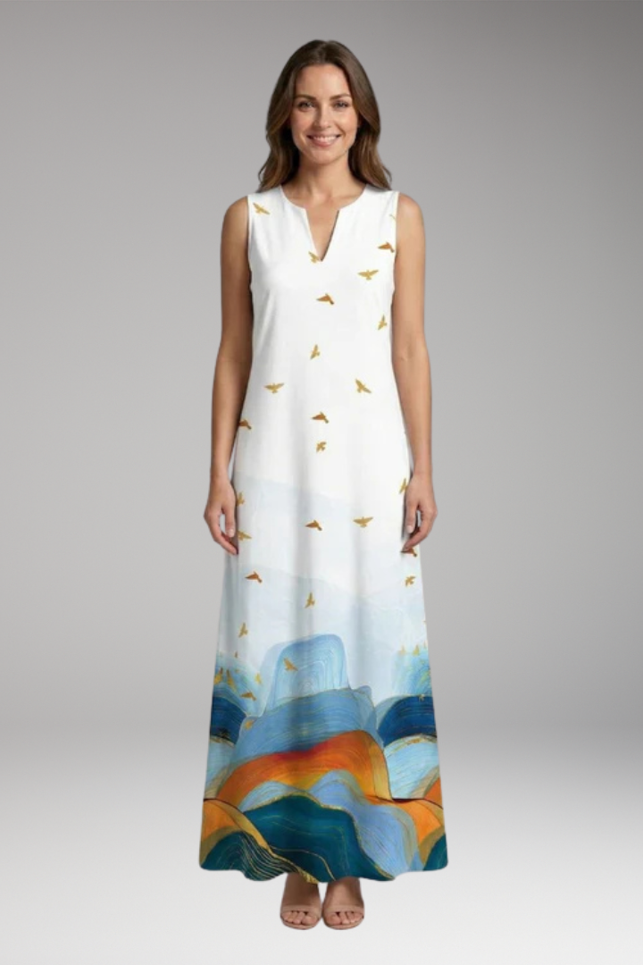 Women's Maxi Dress with V'Neck and Butterfly Print 14