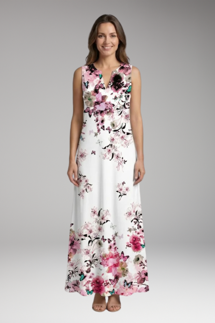 Women's Maxi Dress with V'Neck and Butterfly Print 16