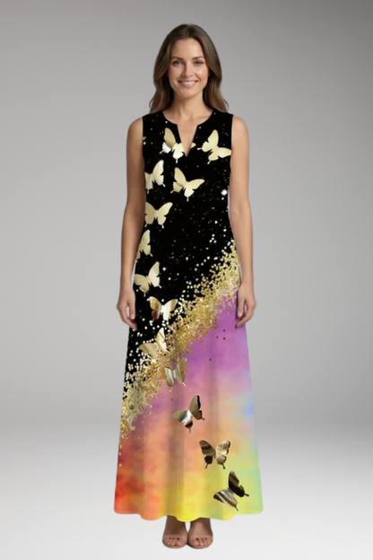 Women's Maxi Dress with V'Neck and Butterfly Print 17
