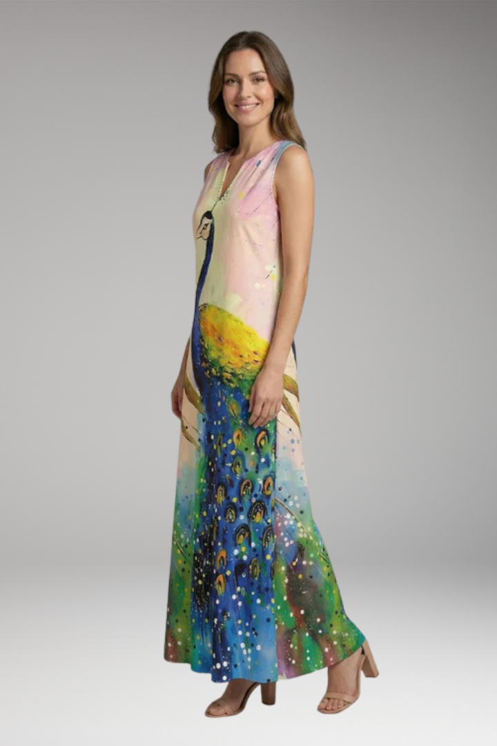 Women's Maxi Dress with V'Neck and Butterfly Print 2