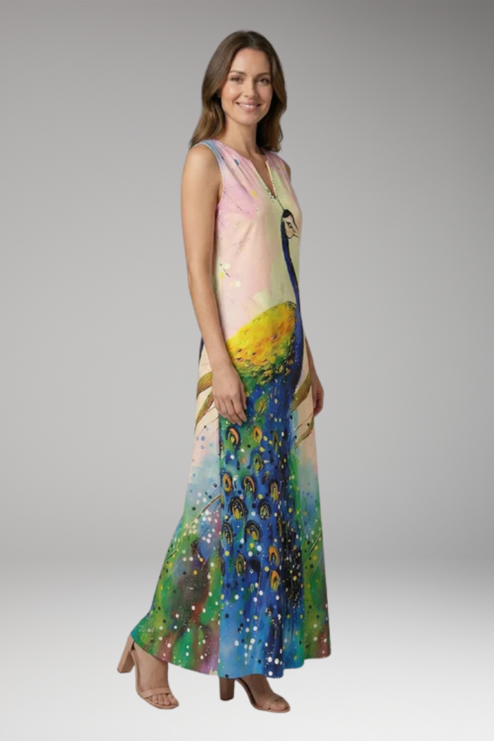 Women's Maxi Dress with V'Neck and Butterfly Print 3