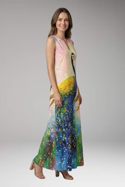 Women's Maxi Dress with V'Neck and Butterfly Print 3