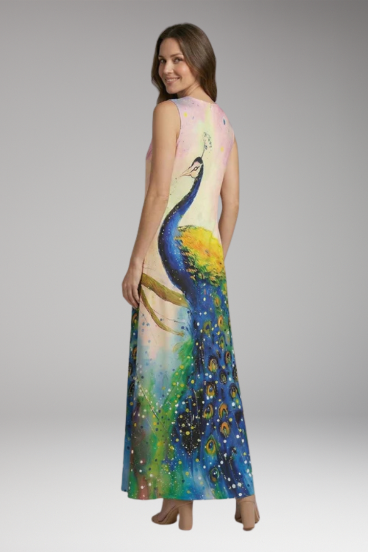 Women's Maxi Dress with V'Neck and Butterfly Print 4