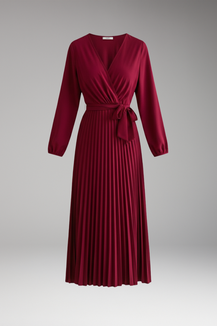 Women's Maxi Dress with V Neck and Pleated Skirt 1