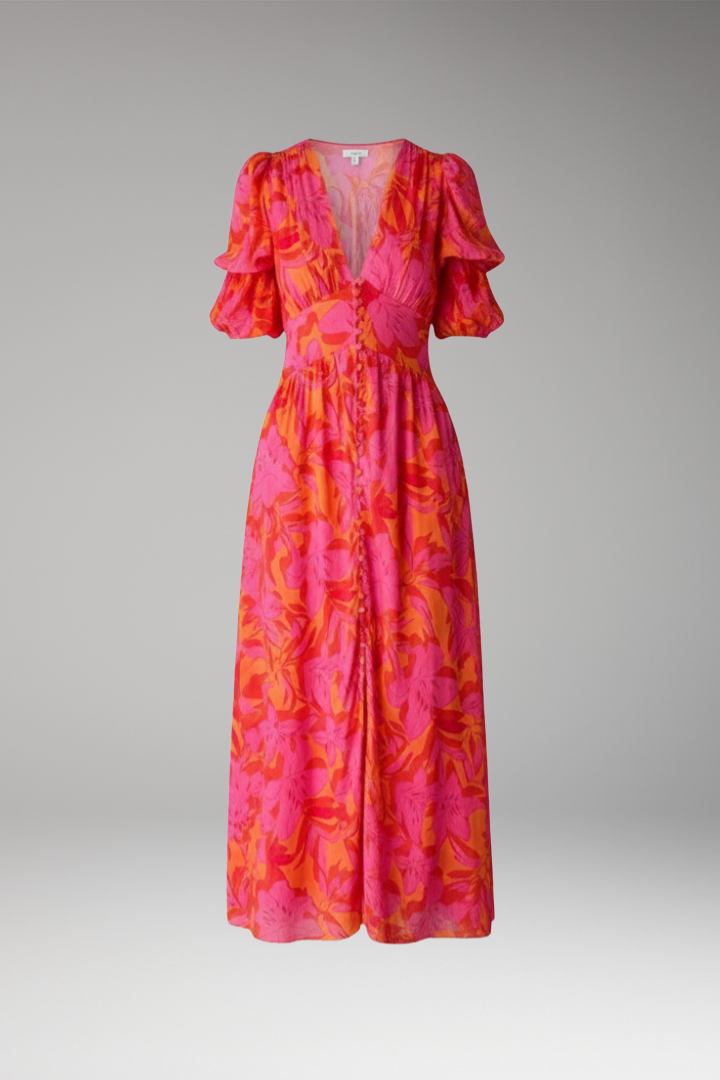 Women's Maxi Dress with V Neck and Puff Sleeves 1
