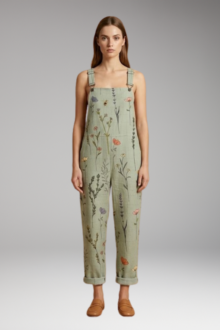 Women's Printed Dungarees with Loose Fit and Adjustable Straps 0
