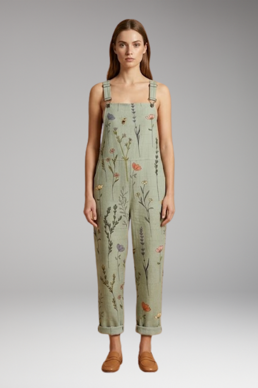 Women's Printed Dungarees with Loose Fit and Adjustable Straps 0