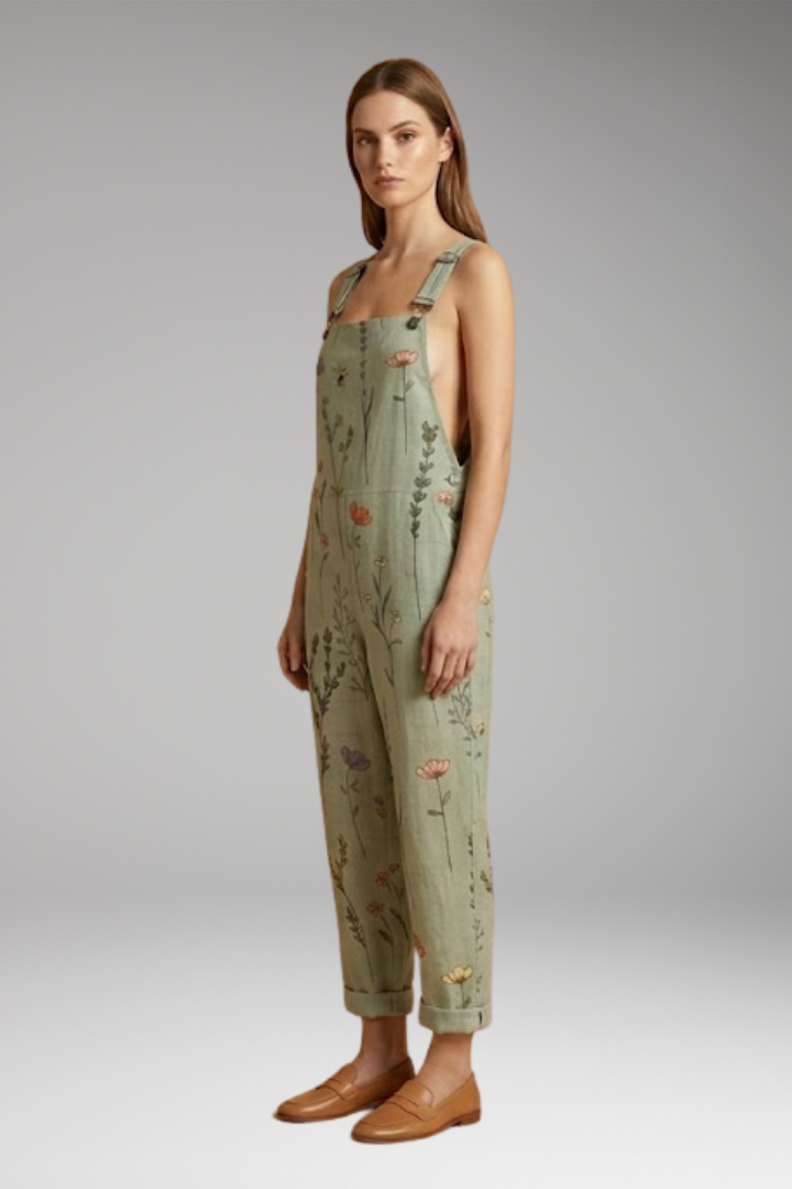Women's Printed Dungarees with Loose Fit and Adjustable Straps 2