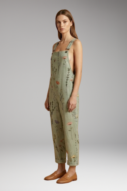Women's Printed Dungarees with Loose Fit and Adjustable Straps 2