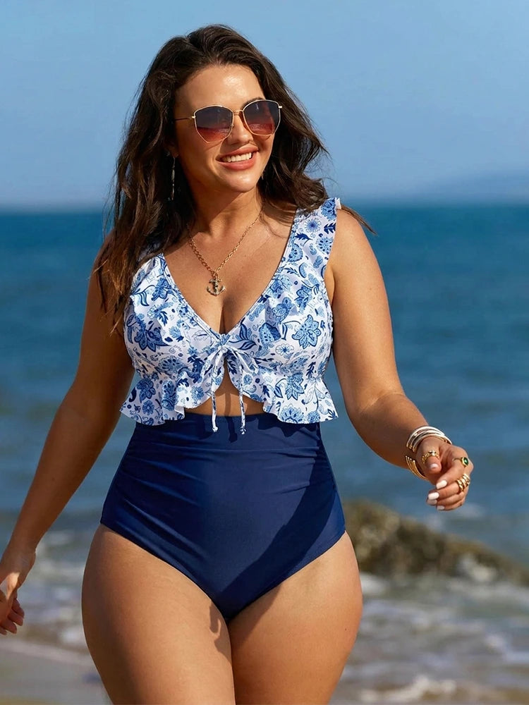 Women’s Ruffle Trim High Waisted Bikini Set 10