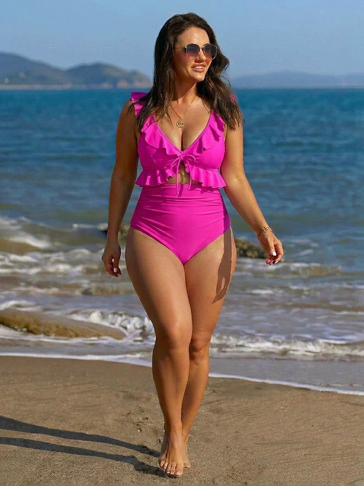 Women’s Ruffle Trim High Waisted Bikini Set 8
