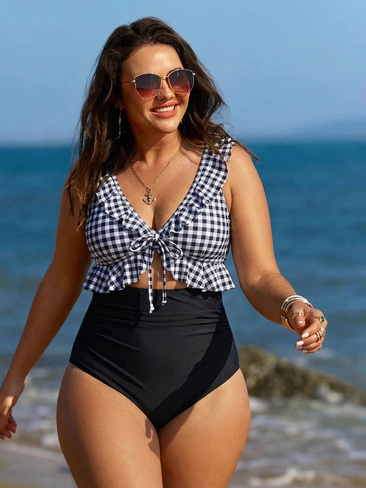Women’s Ruffle Trim High Waisted Bikini Set 9