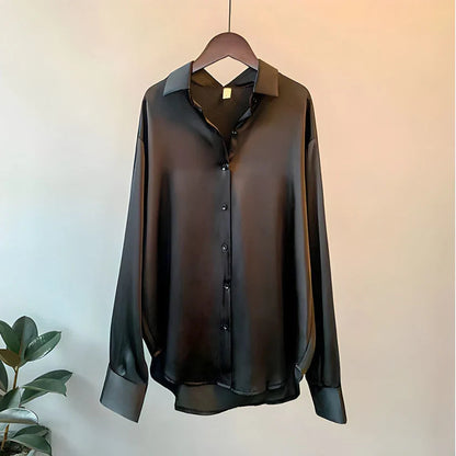 Women's Silk Blouse | Satin Finish & Loose Fit | Long Sleeve & Structured Collar | Voxeya 4