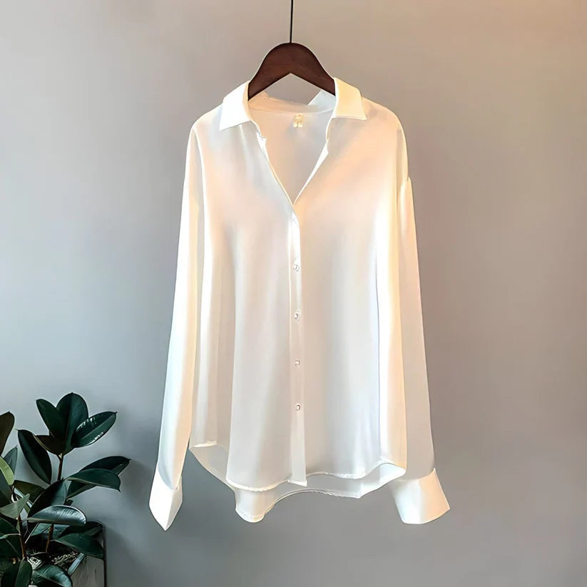 Women's Silk Blouse | Satin Finish & Loose Fit | Long Sleeve & Structured Collar | Voxeya 5