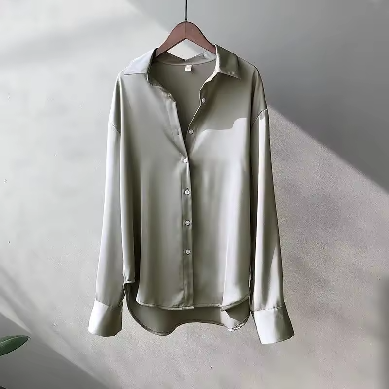 Women's Silk Blouse | Satin Finish & Loose Fit | Long Sleeve & Structured Collar | Voxeya 7