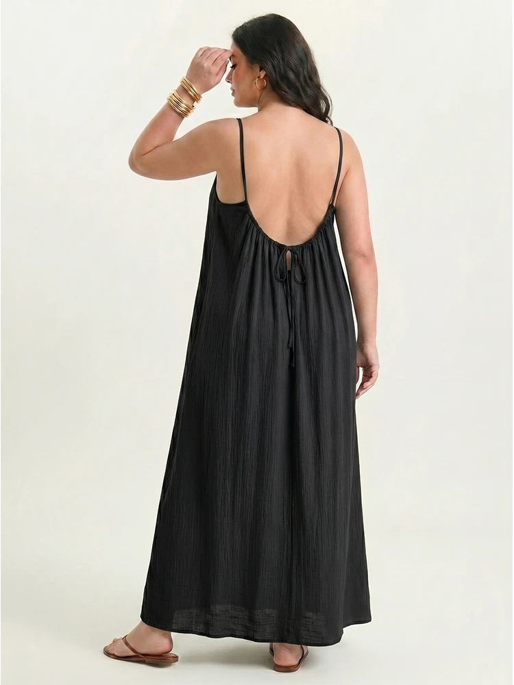 Women's Solid Color Backless Cami Dress 2