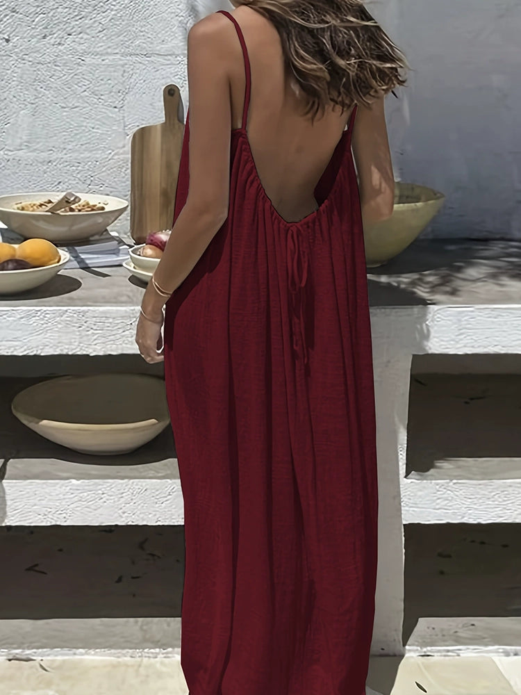 Women's Solid Color Backless Cami Dress 7