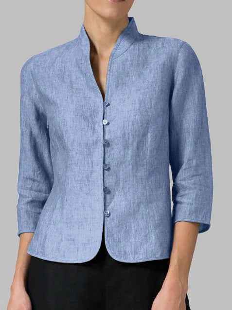 Women’s Stand-Up Collar Button-Up Blouse 0