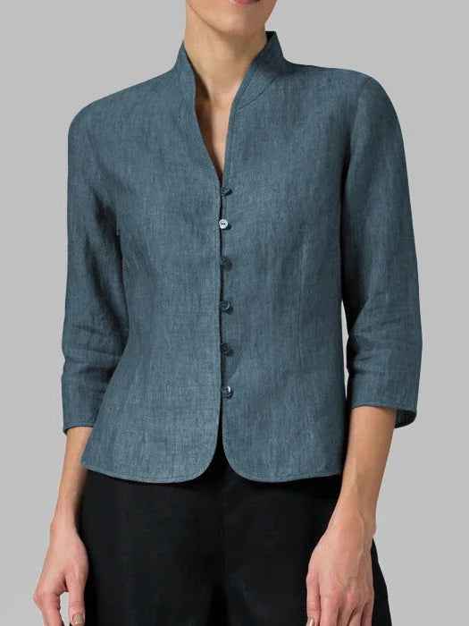 Women’s Stand-Up Collar Button-Up Blouse 1